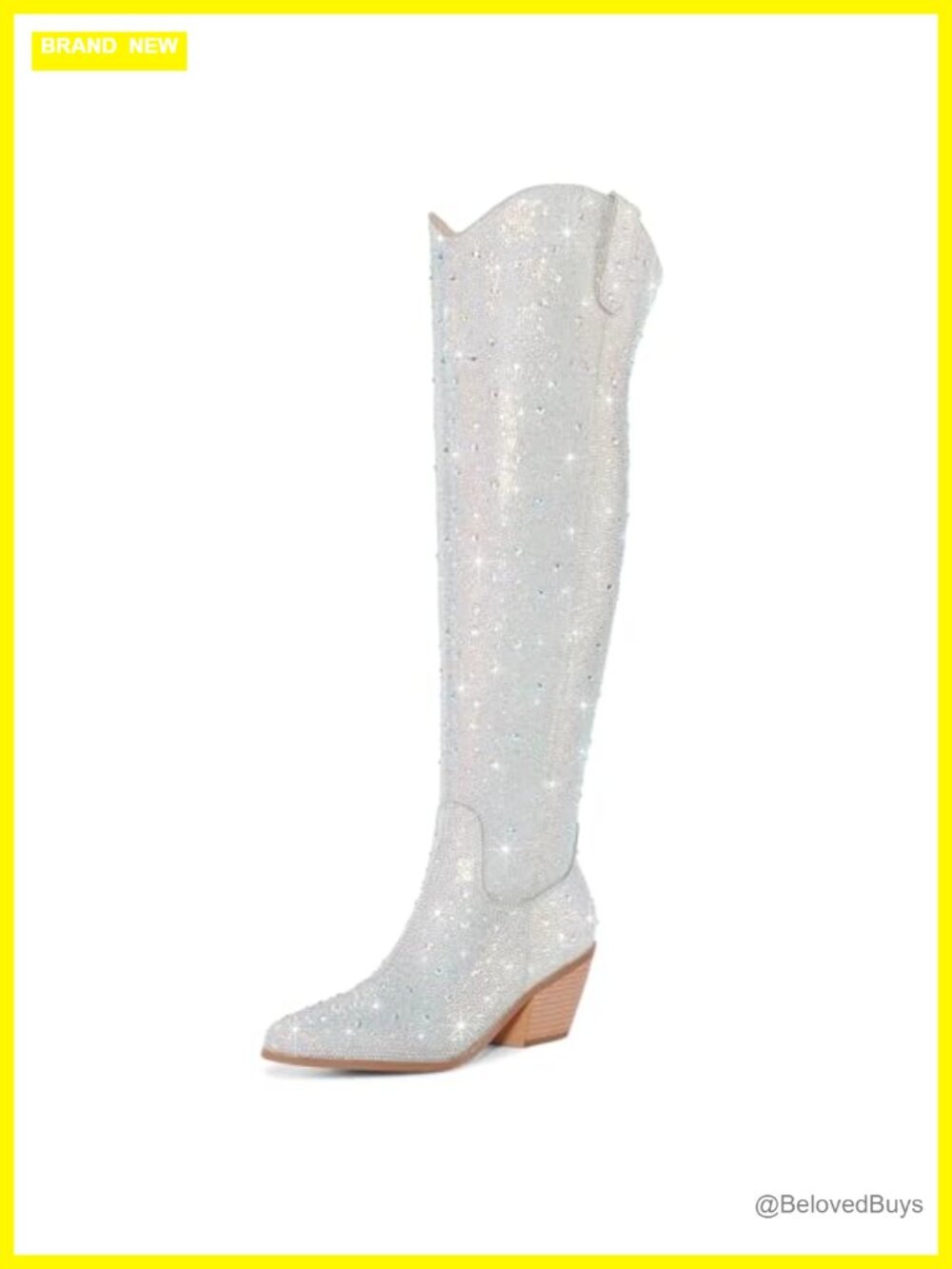 Rhinestone Over the Knee Cowboy Boots Chunky Heel Pointed Toe Western